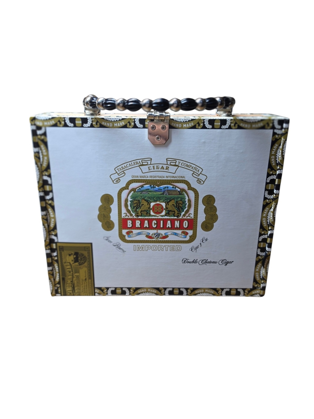 Braciano Cigar Box Purse Vintage Style Beaded Handle Hard Case Handbag